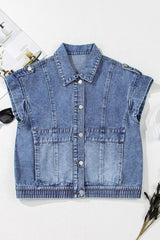Button Up Cap Sleeve Denim Jacket