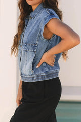 Button Up Cap Sleeve Denim Jacket