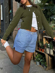 Button-Up Cropped Sweater Cardigan