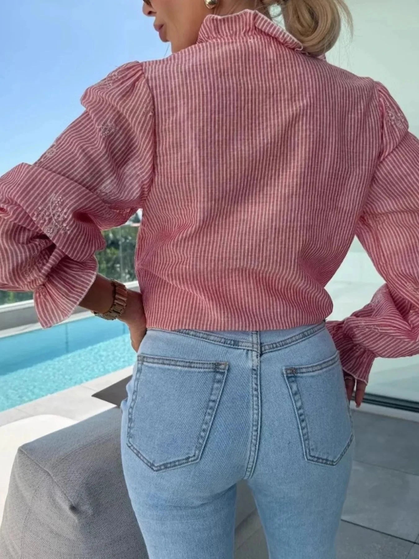 Button Up Flounce Sleeve Shirt