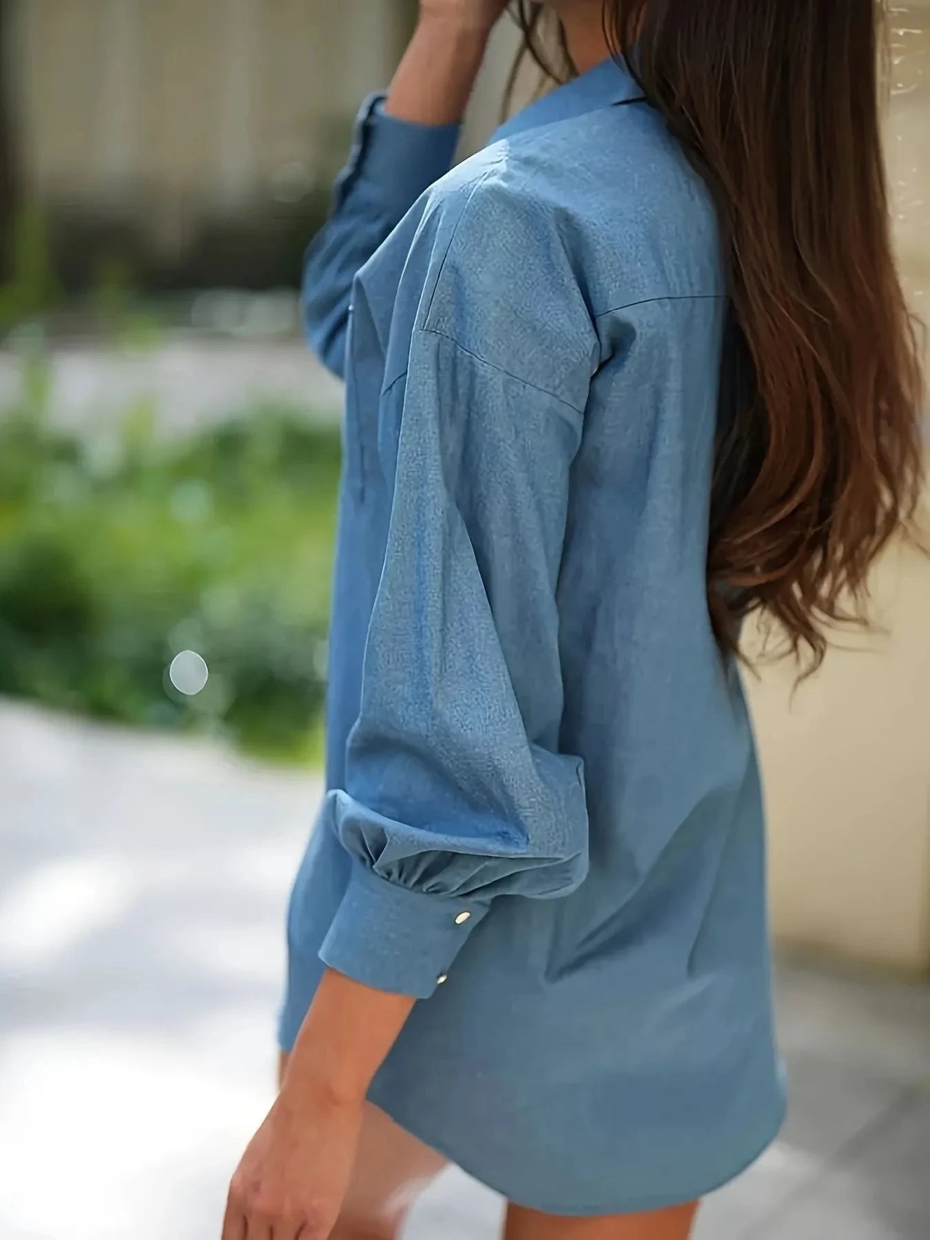 Button Up Lantern Sleeve Oversized Shirt