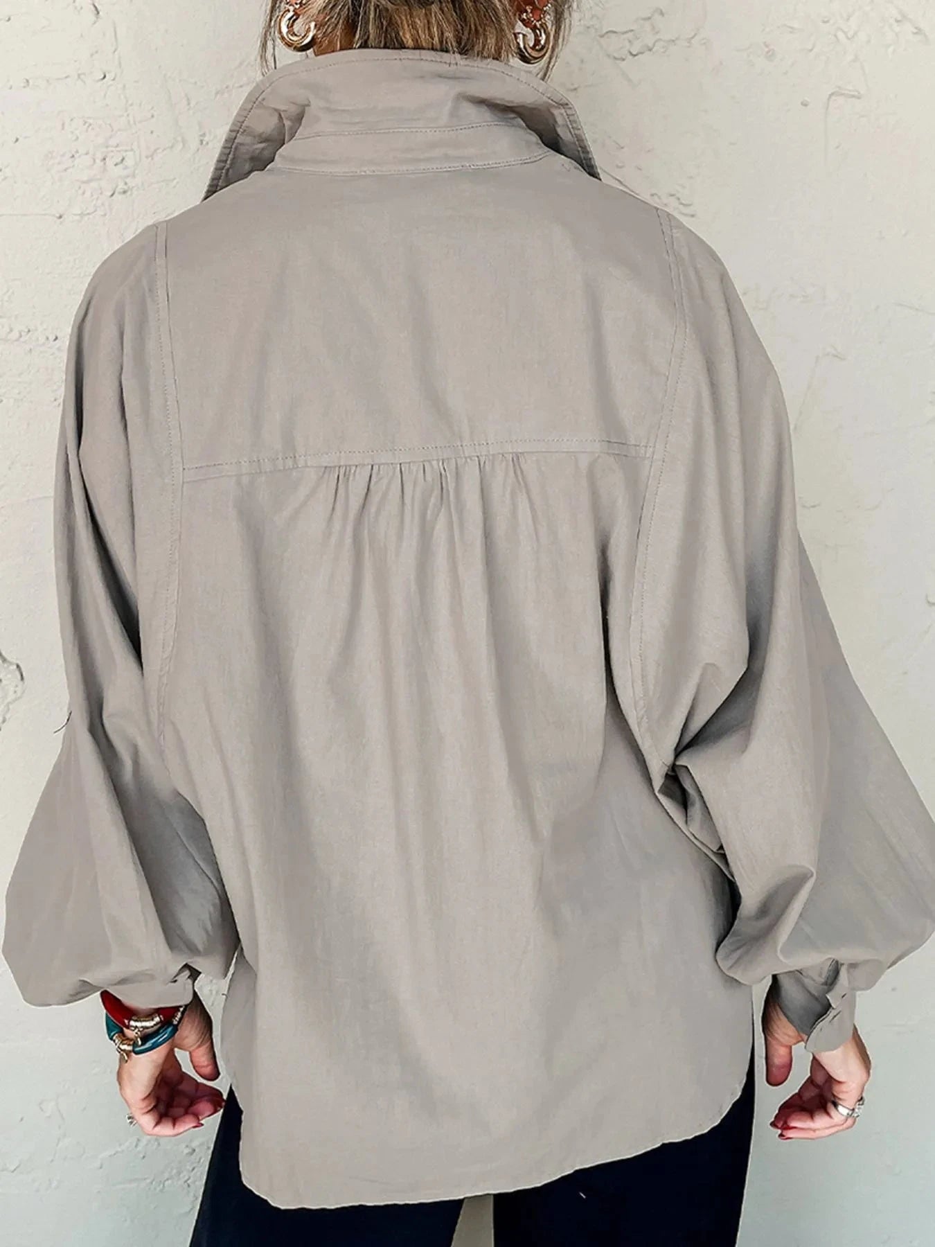 Button Up Lantern Sleeve Shirt