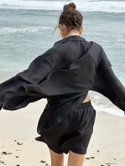 Button Up Long Sleeve Shirt and Shorts Set