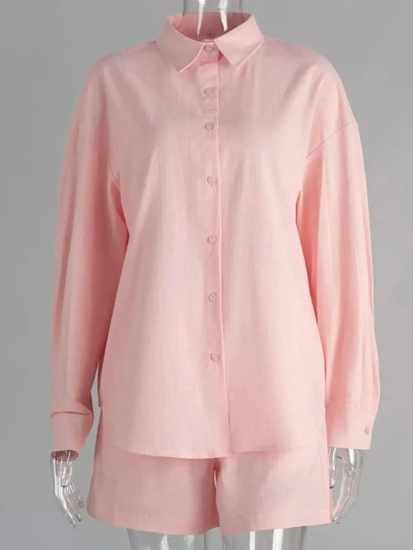 Button Up Long Sleeve Shirt and Shorts Set