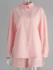 Button Up Long Sleeve Shirt and Shorts Set