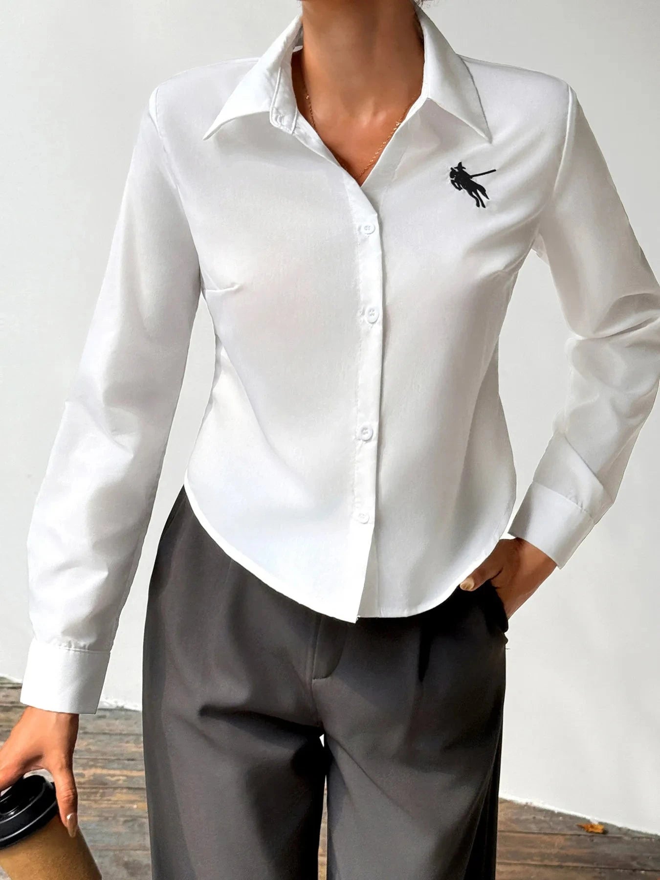 Button Up Long Sleeve Shirt Ivory / S