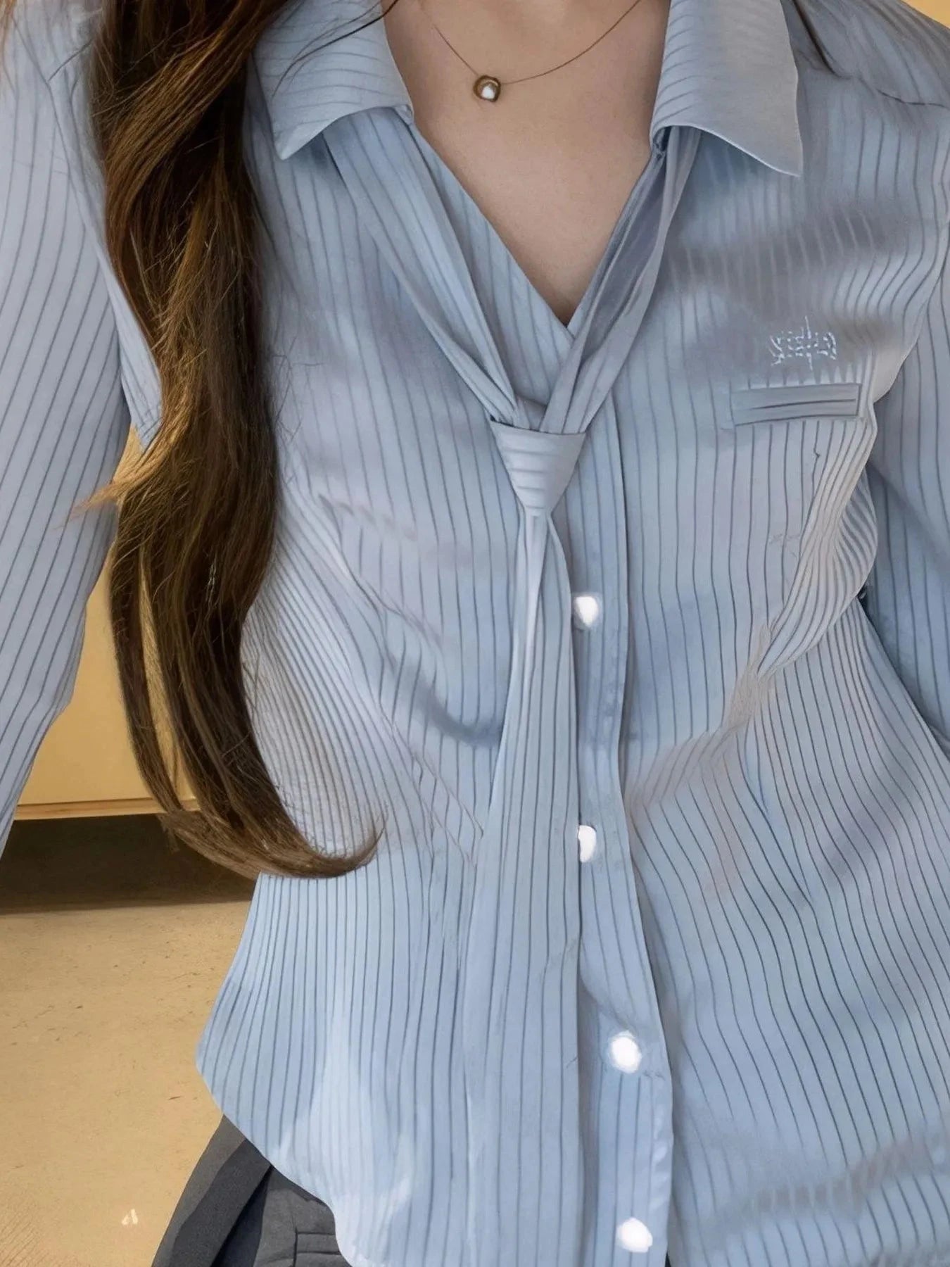 Button-Up Long Sleeve Shirt with Tie