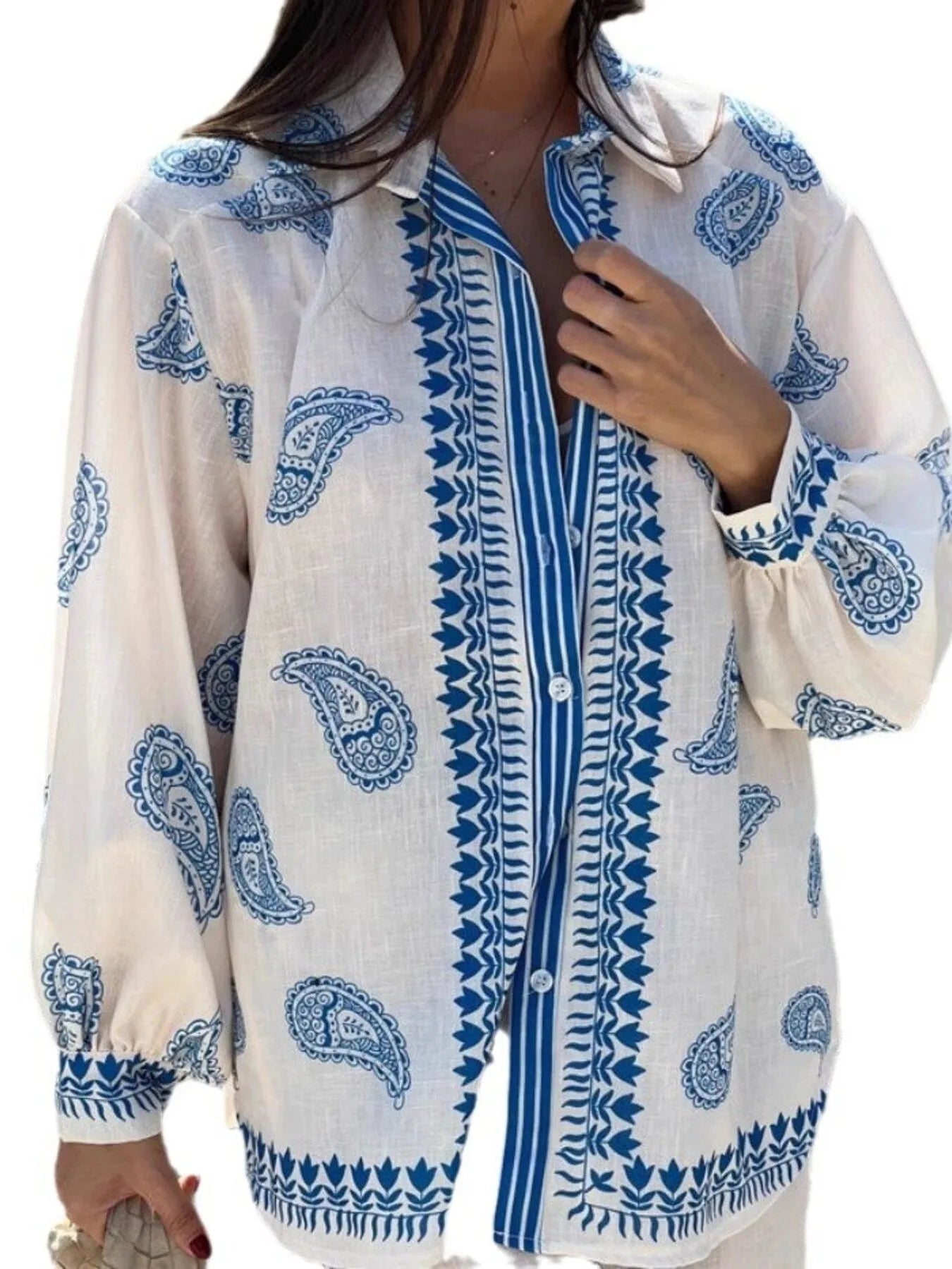 Button Up Printed Shirt and Pants Set