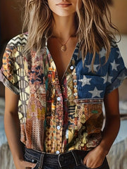 Button-Up Short Sleeve Shirt Brown / S