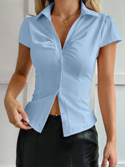Button-Up Short Sleeve Shirt with Tie Back