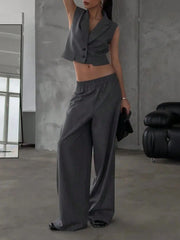 Button Up Sleeveless Top and Pants Set