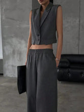 Button Up Sleeveless Top and Pants Set Dark Gray / XS