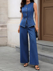 Button Up Tank and Pants Denim Set