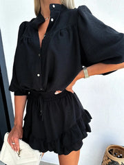 Button Up Top and Ruffled Skirt Set