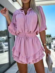 Button Up Top and Ruffled Skirt Set