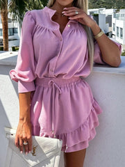 Button Up Top and Ruffled Skirt Set