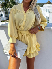 Button Up Top and Ruffled Skirt Set