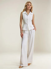 Button Up Vest and Pants Suit Set White / S