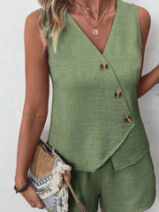 Button Up Vest and Shorts Set
