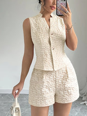 Button Up Vest and Shorts Set