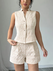 Button Up Vest and Shorts Set