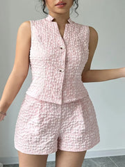 Button Up Vest and Shorts Set