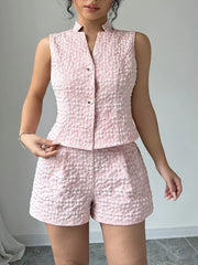 Button Up Vest and Shorts Set Pink / S