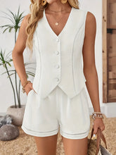 Button Up Vest and Shorts Set White / S