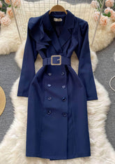 Buttoned Down Long Sleeve Ruffled Blazer Dress