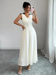 Buttoned Sleeveless Maxi Tank Dress White / S