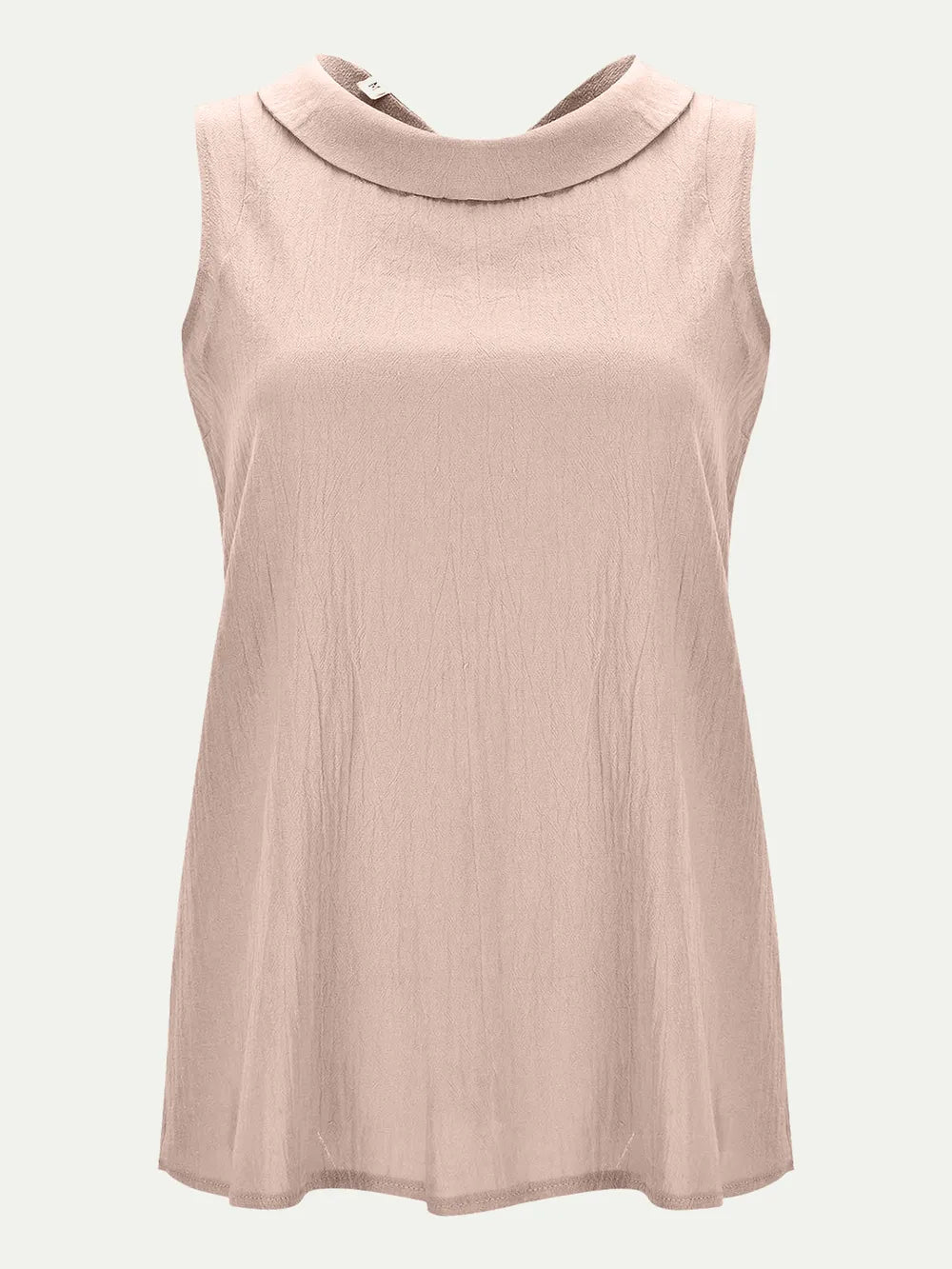 Full-size blush pink sleeveless top with a rounded collar and gently flared hem