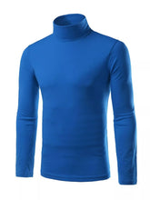 Men's slim-fit long-sleeve turtleneck T-shirt in a slightly stretchy polyester-spandex blend.