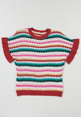 Suéter de manga corta con cuello redondo en contraste