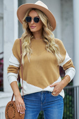 Suéter de manga larga con cuello redondo y bloques de color