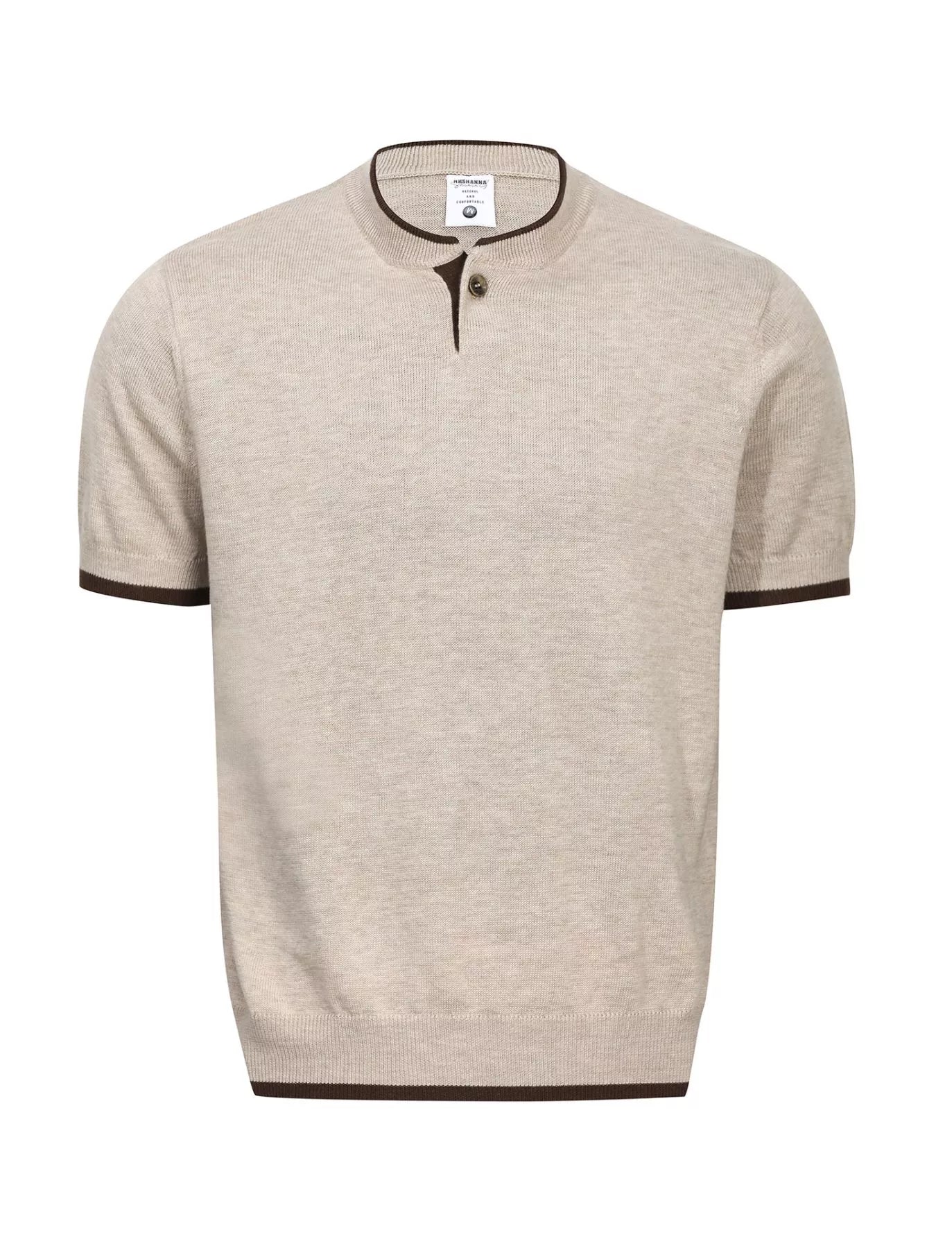 Men's collared short-sleeve knit top with contrast trim in a polyester-spandex blend.