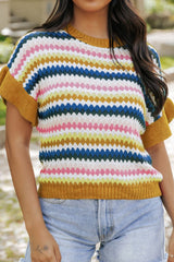 Suéter de manga corta con cuello redondo en contraste