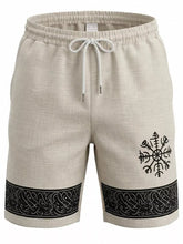 Men's khaki shorts with an adjustable drawstring waist and pockets.