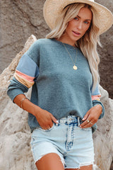 Sudadera de manga larga con cuello redondo y bloques de color