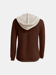 Sudadera con capucha de manga larga en contraste de punto gofre de tamaño completo