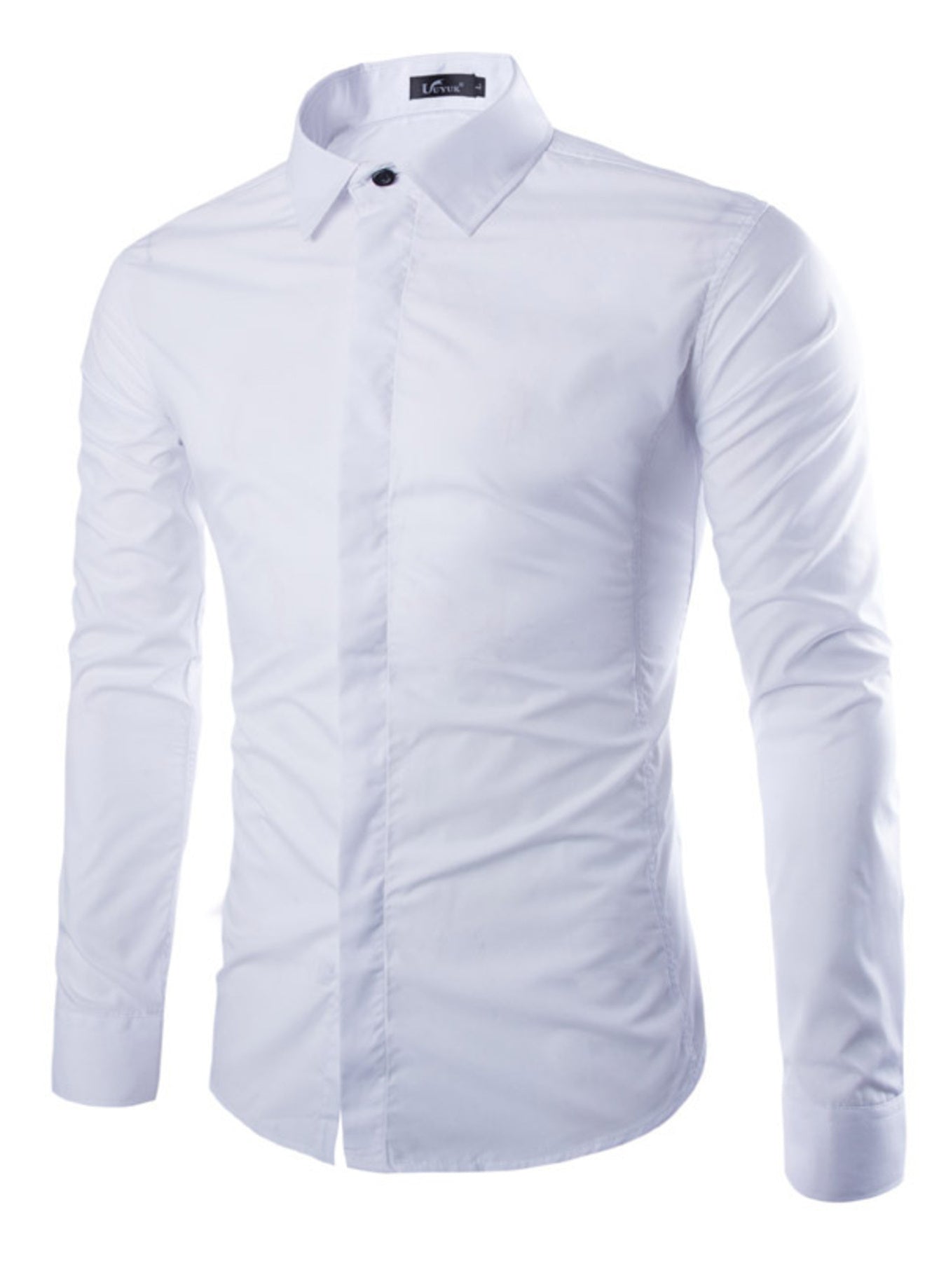 Men's classic-fit long-sleeve shirt with button detailing in a cotton-spandex blend.