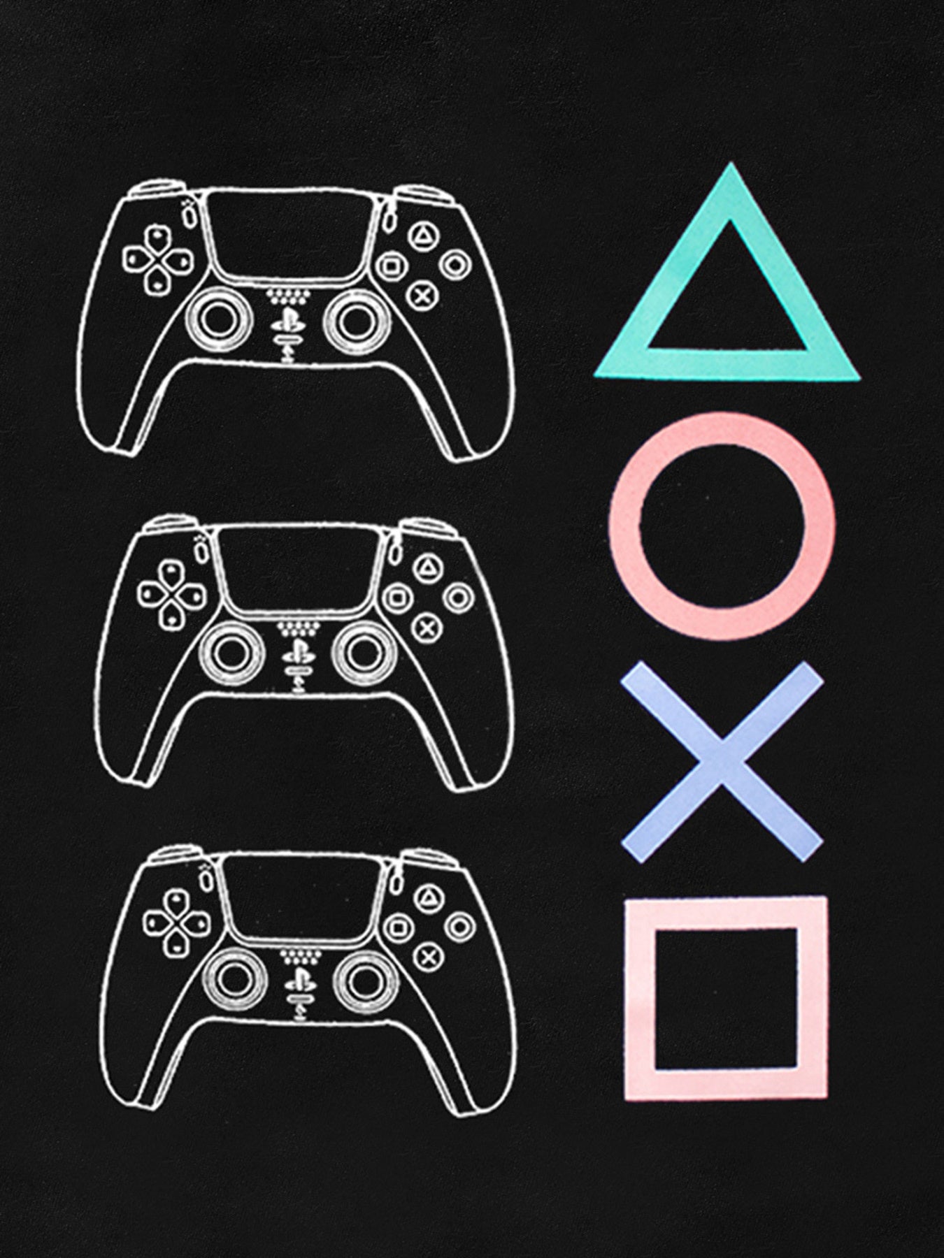 Close view of the white game controller outlines with triangle, circle, cross and square shapes