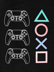 Close view of the white game controller outlines with triangle, circle, cross and square shapes