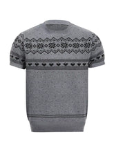 Men's short-sleeve knit top with Fair Isle and heart patterns.