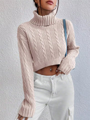 Cable-Knit Turtleneck Long Sleeve Sweater