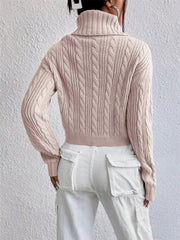Cable-Knit Turtleneck Long Sleeve Sweater
