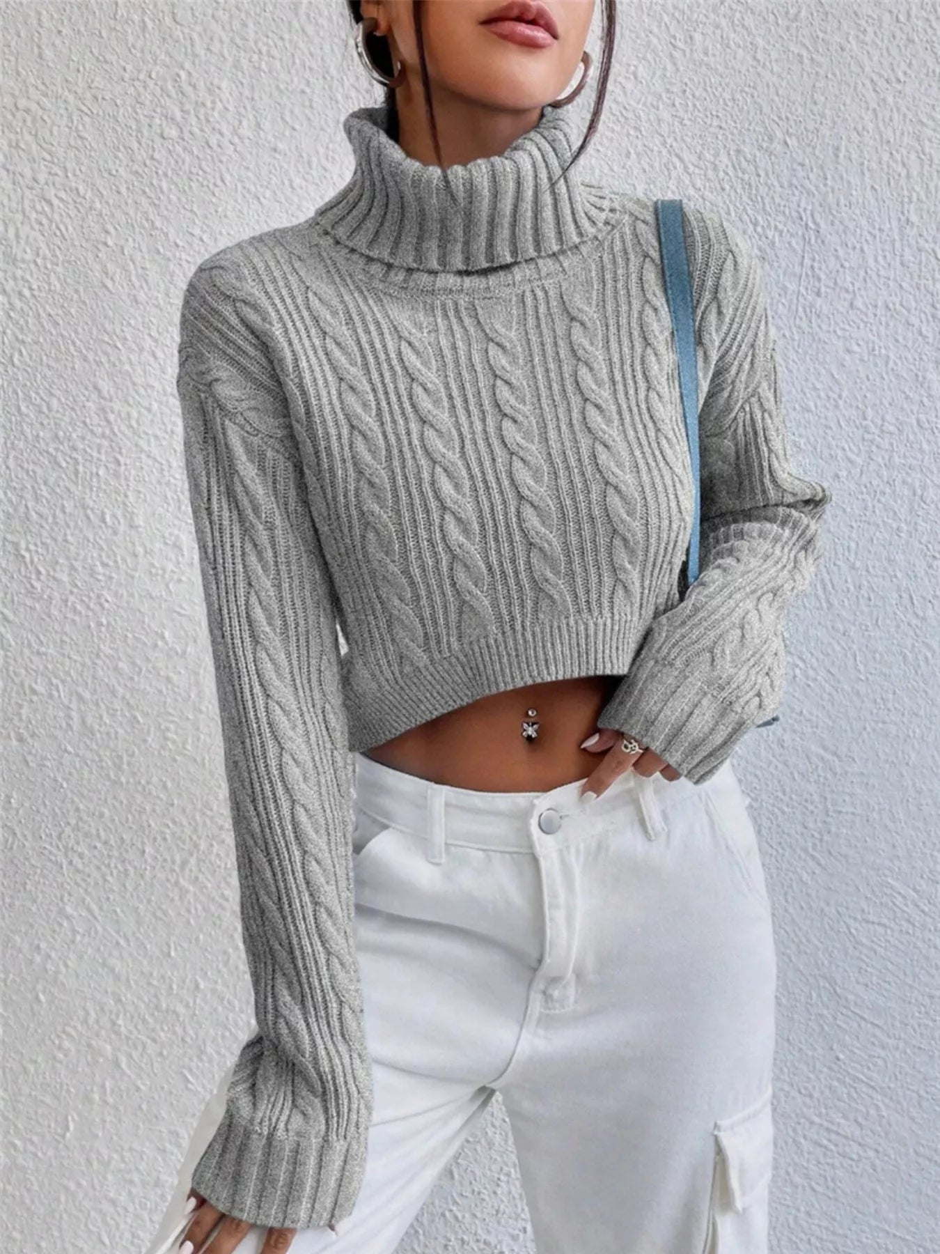 Cable-Knit Turtleneck Long Sleeve Sweater