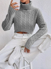 Cable-Knit Turtleneck Long Sleeve Sweater Gray / S