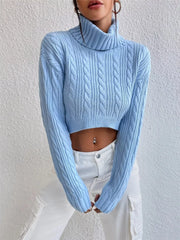 Cable-Knit Turtleneck Long Sleeve Sweater Light Blue / S