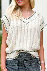 Cable-Knit V-Neck Sweater Vest White / M