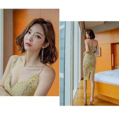 Cami Floral Lace-Trimmed Slim Fit Dress